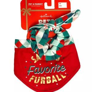 🔥4 FOR $15 Hallmark S/M Pets Santa's Favorite Furball Bandana and Hair Tie Set